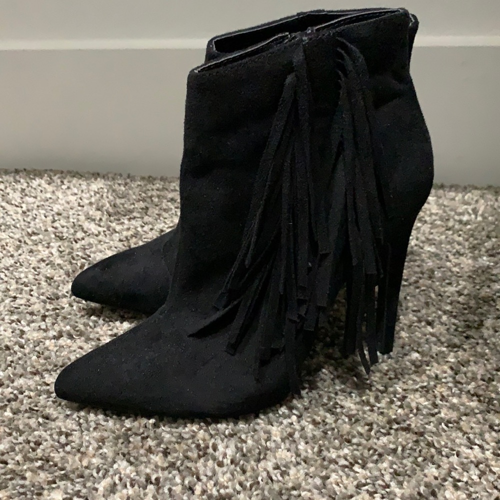 Black Fringe Ankle Booties